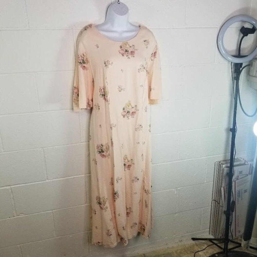 Vtg 90s pink floral modest long midi cottagecore dress plus size - Picture 9 of 10